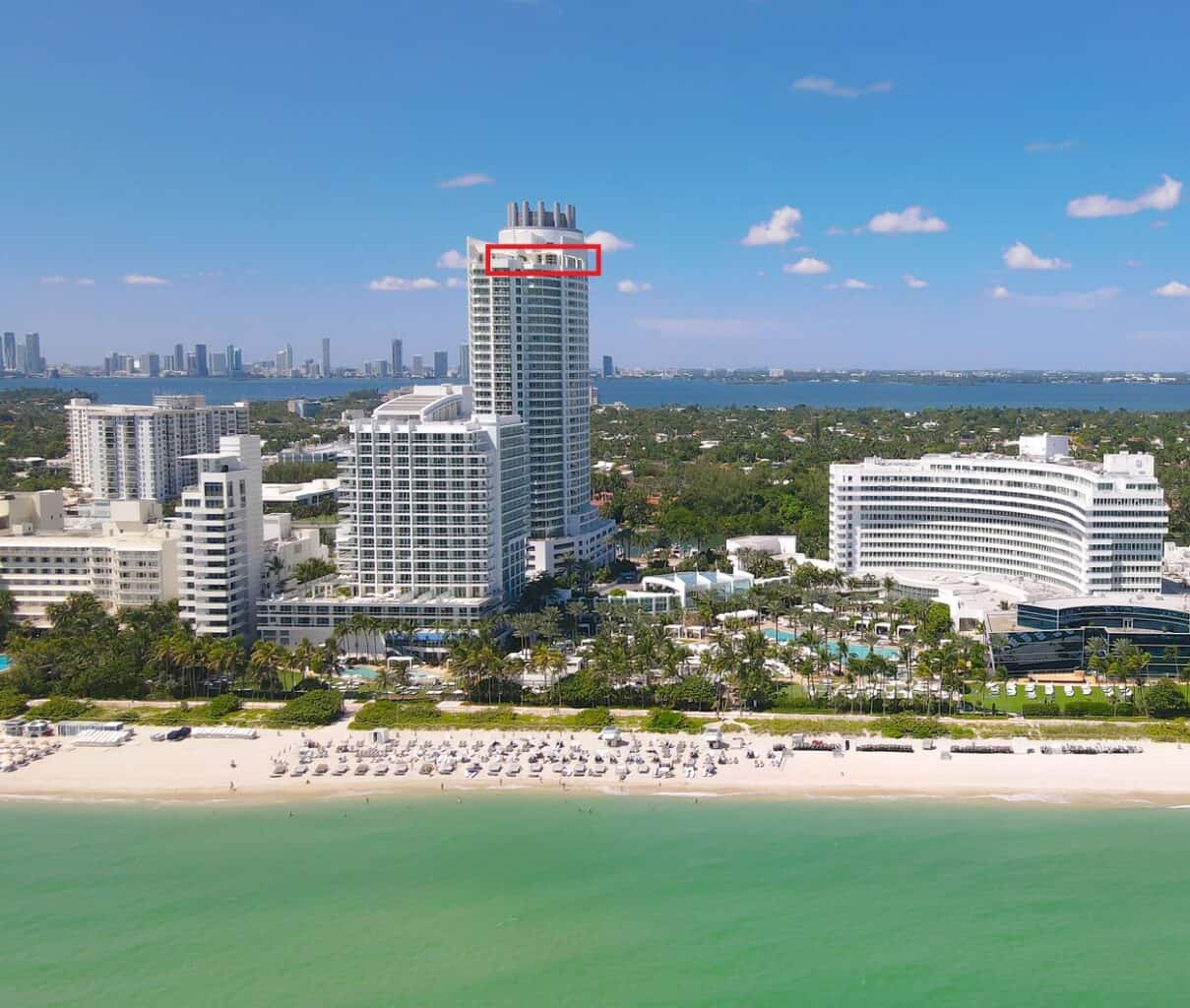 Penthouse North, set atop one of the four building at the Fontainebleau Miami Beach. 