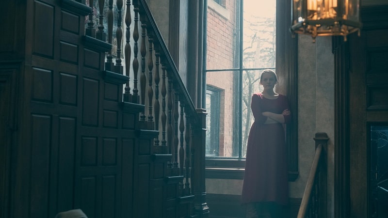 Offred (Elizabeth Moss) in a scene from The Handmaid's Tale, a HULU original TV series