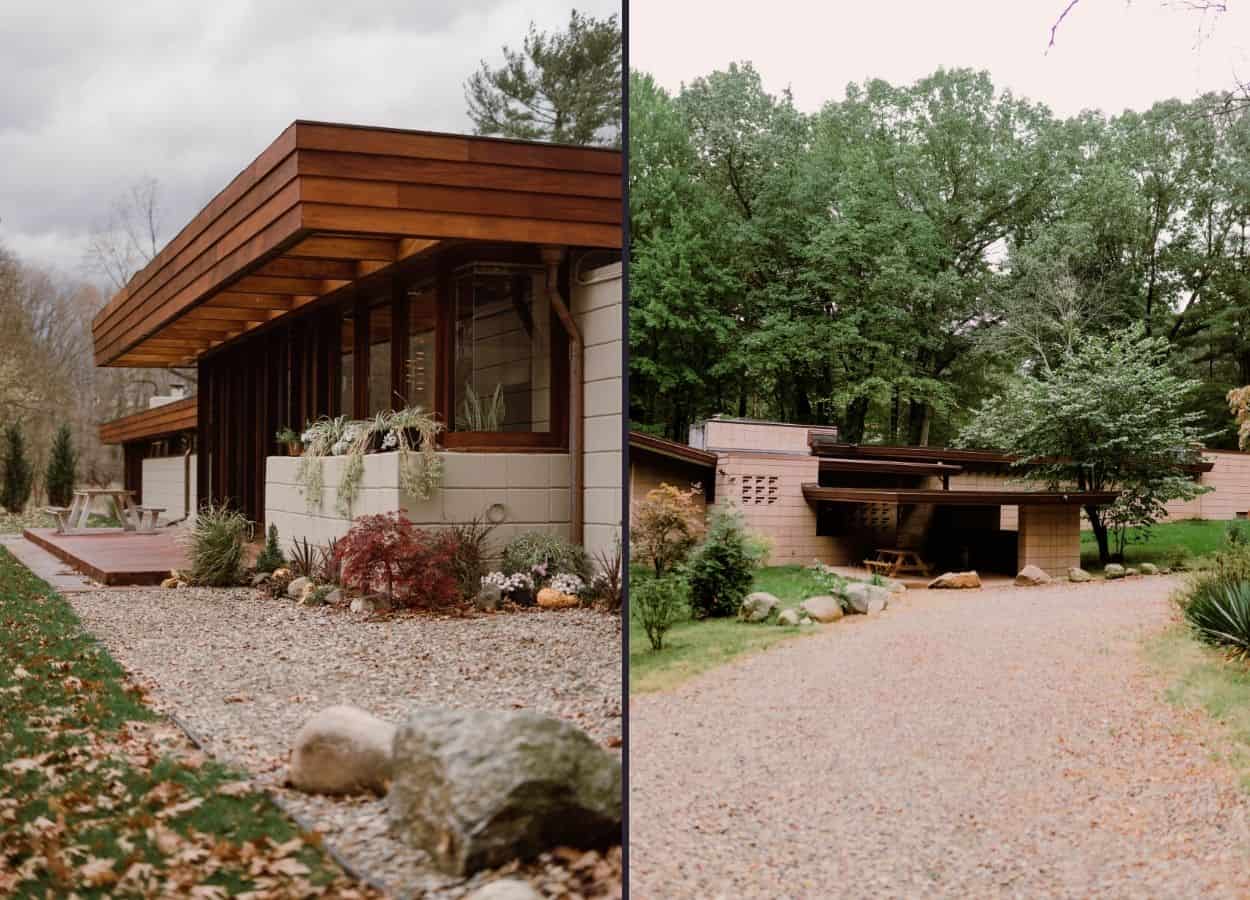 Two neighboring Frank Lloyd Wright houses for sale in Michigan. Photo credit: Leigh Ann Cobb
