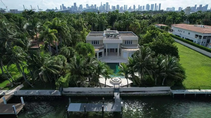 Rick Ross house in Miami's Star Island, a 12,374-square-foot waterfront mansion with a heated pool in front