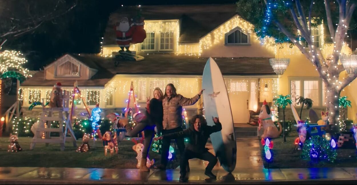 One of the houses on Candy Cane Lane, all lit up for Christmas. Photo credit: Amazon Studios