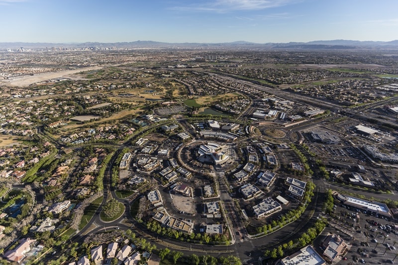 Aerial view of the Summerlin community in Las Vegas, Nevada and its neighborhoods.