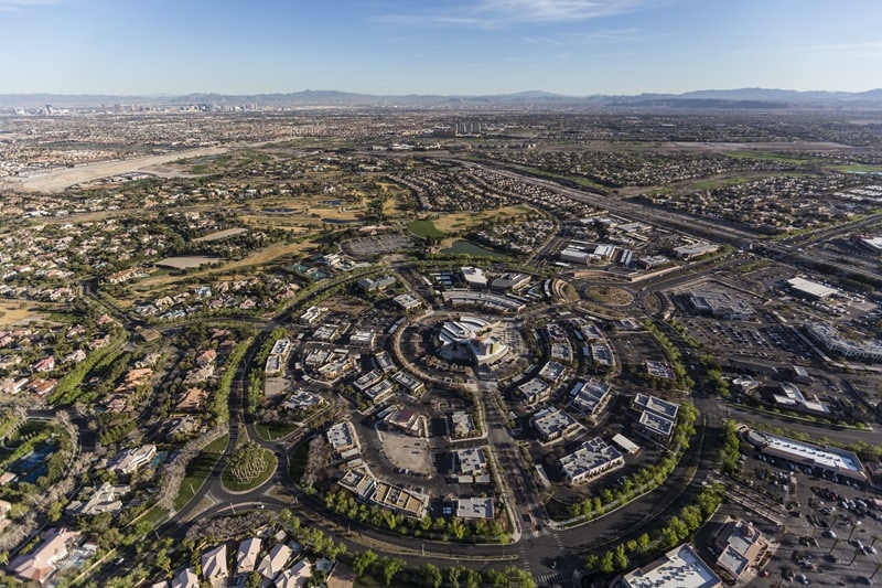 Aerial view of the Summerlin community in Las Vegas, Nevada and its neighborhoods. 