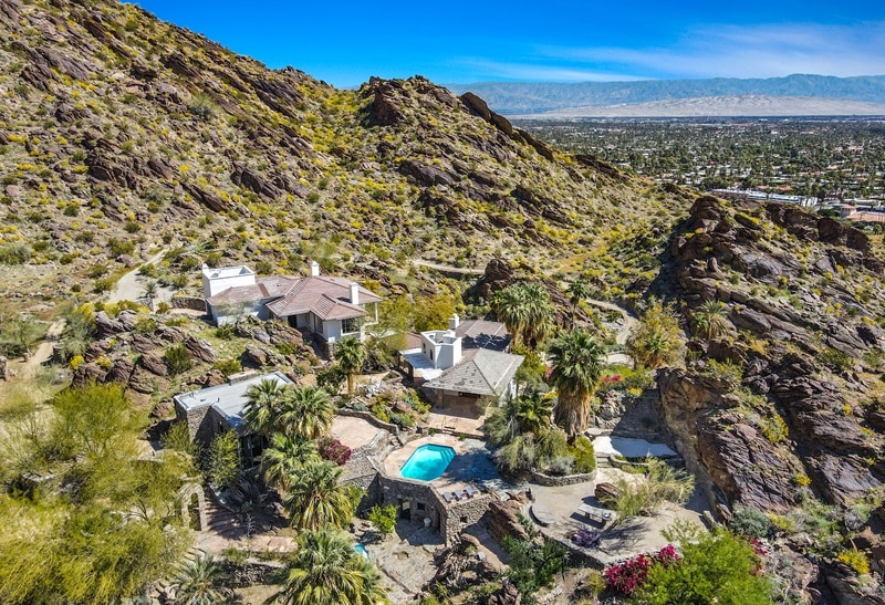 Aerial view of the 28-acre compound that the late actress called home for forty years. Photo credit: Kelly Peak / Compass