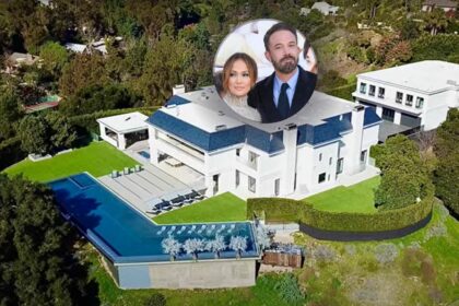 Aerial view of Ben Affleck and Jennifer Lopez's new house in Beverly Hills. Photo credit: Youtube, insert DFree / Shutterstock.com