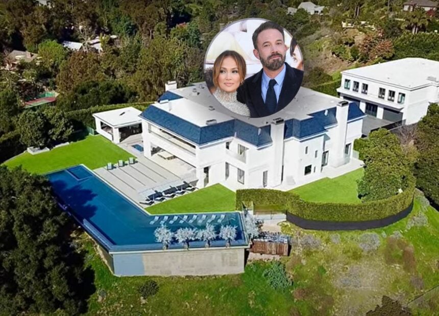 Aerial view of Ben Affleck and Jennifer Lopez's new house in Beverly Hills. Photo credit: Youtube, insert DFree / Shutterstock.com