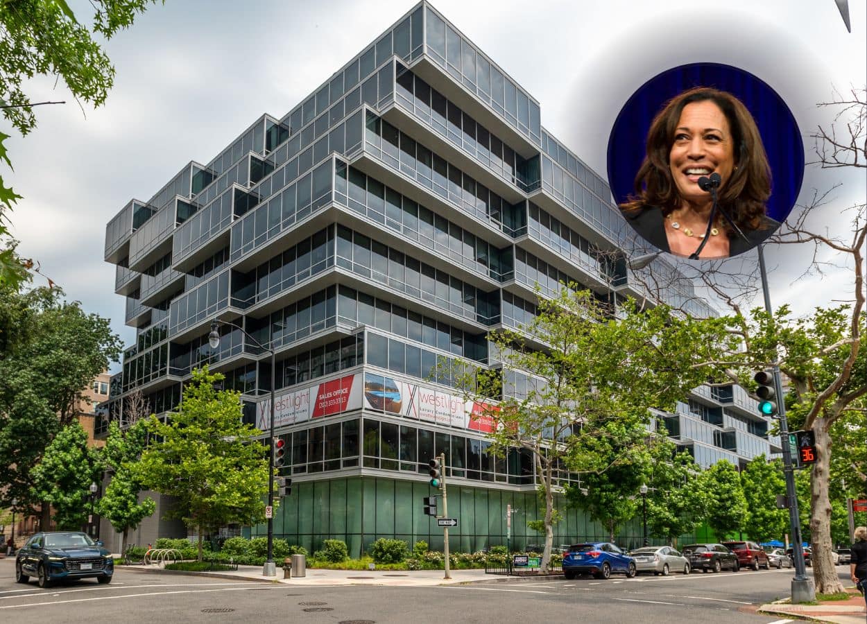 A $5.5M Condo lists in the luxury Westlight building in Washington, DC, where VP Kamala Harris once lived. Photo credit: Constance Gauthier, insert Sheila Fitzgerald / Shutterstock