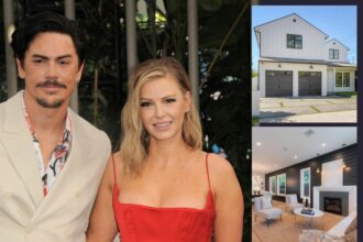 Former 'Vanderpump Rules' couple Tom Sandoval and Ariana Madix and the house the two still share. Photo credit: Tinseltown / Shutterstock, insert Realtor.com