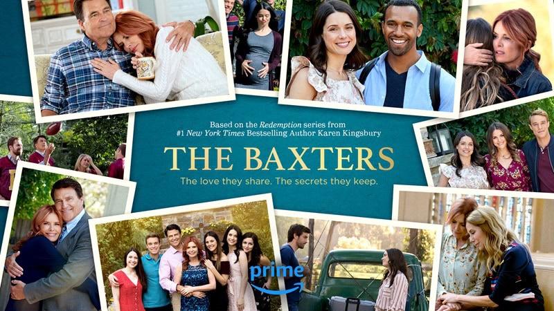 Tv poster for the Prime Video Christian family drama, The Baxters, showing a collage of select scenes from the series.