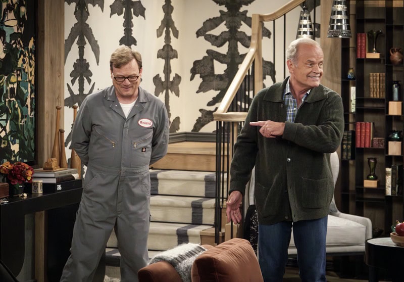 L-R: Andy Daly as Roland and Kelsey Grammer as Frasier Crane in Frasier, episode 9, season 1 streaming on Paramount+, 2023.
