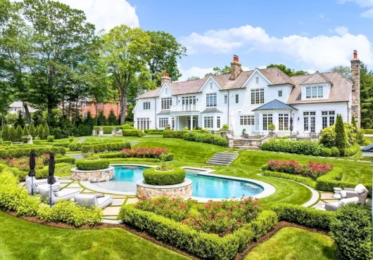 Tour a French Colonial estate with European-inspired gardens in New Canaan, CT