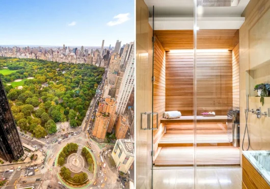 Soaring above Central Park, this $17.99M NYC duplex has a private sauna on the 73rd floor